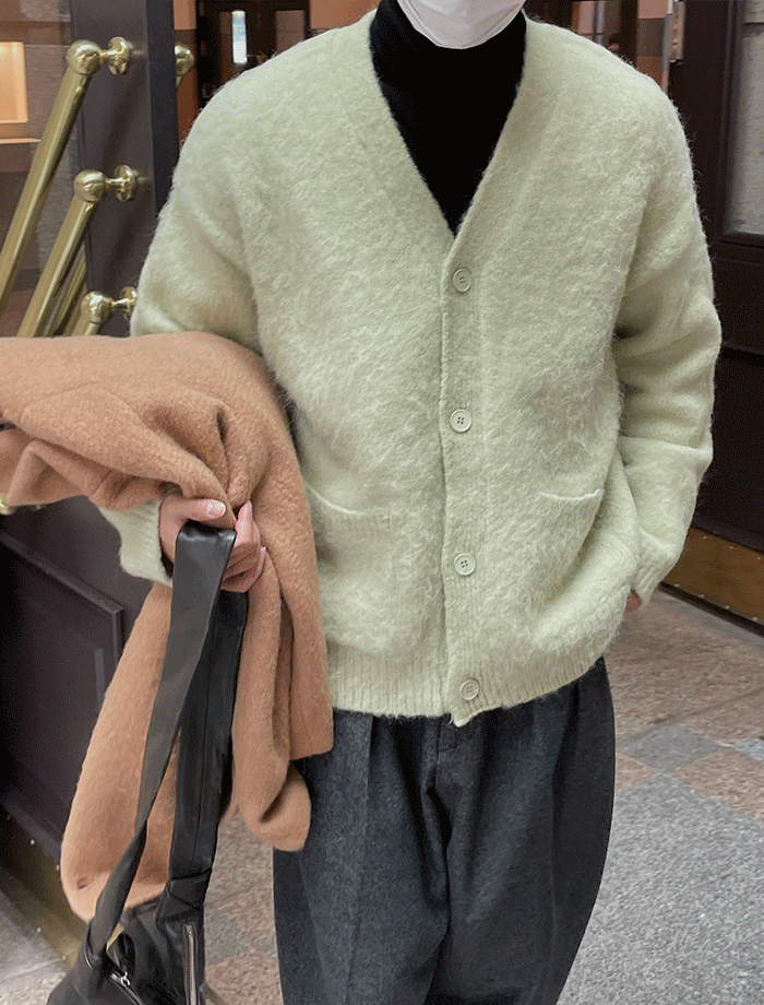 Oversized Mohair Pocket V-neck Cardigan