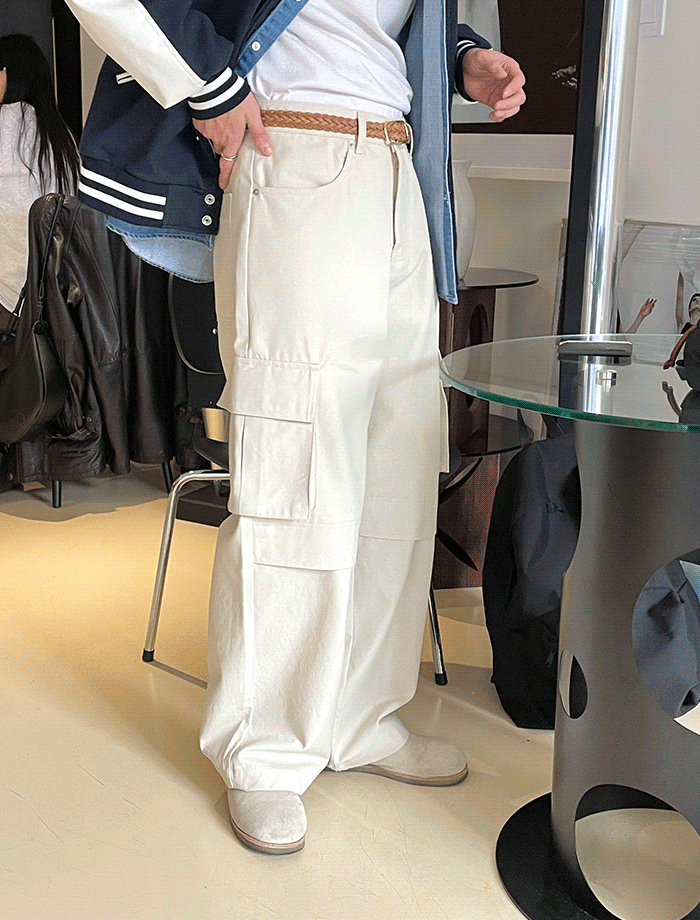 Wide Covered Cargo Straight Cotton Pants