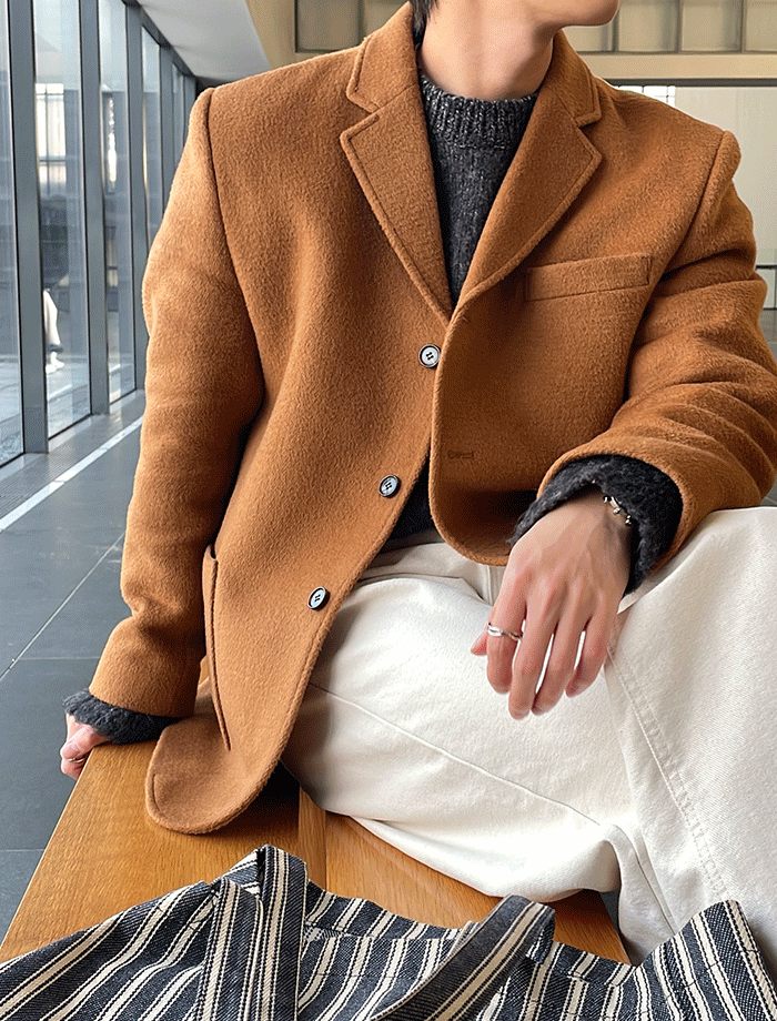 Premium Wool Three-Button Coat Blazer