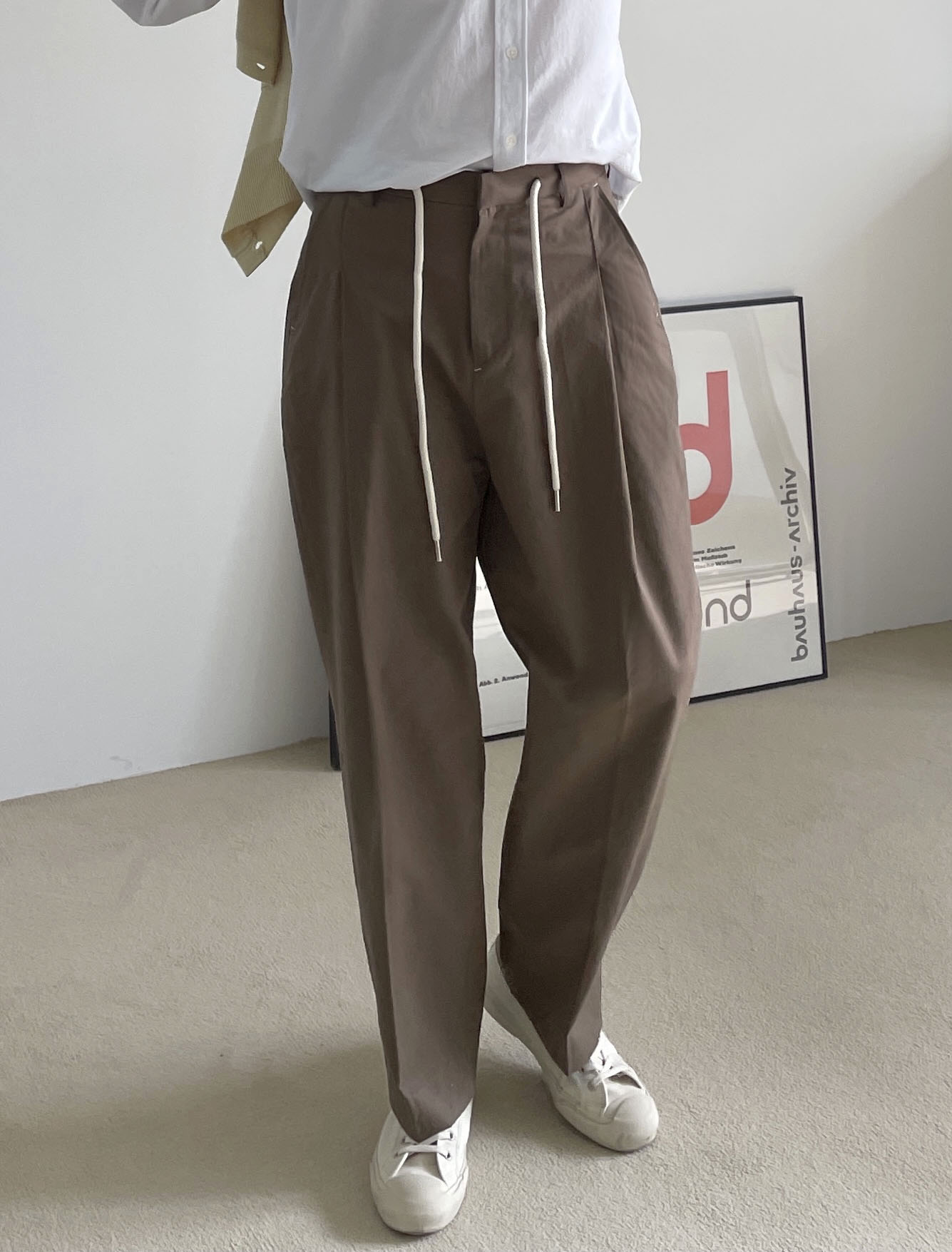 Deep One-Tuck Cotton Wide Pants