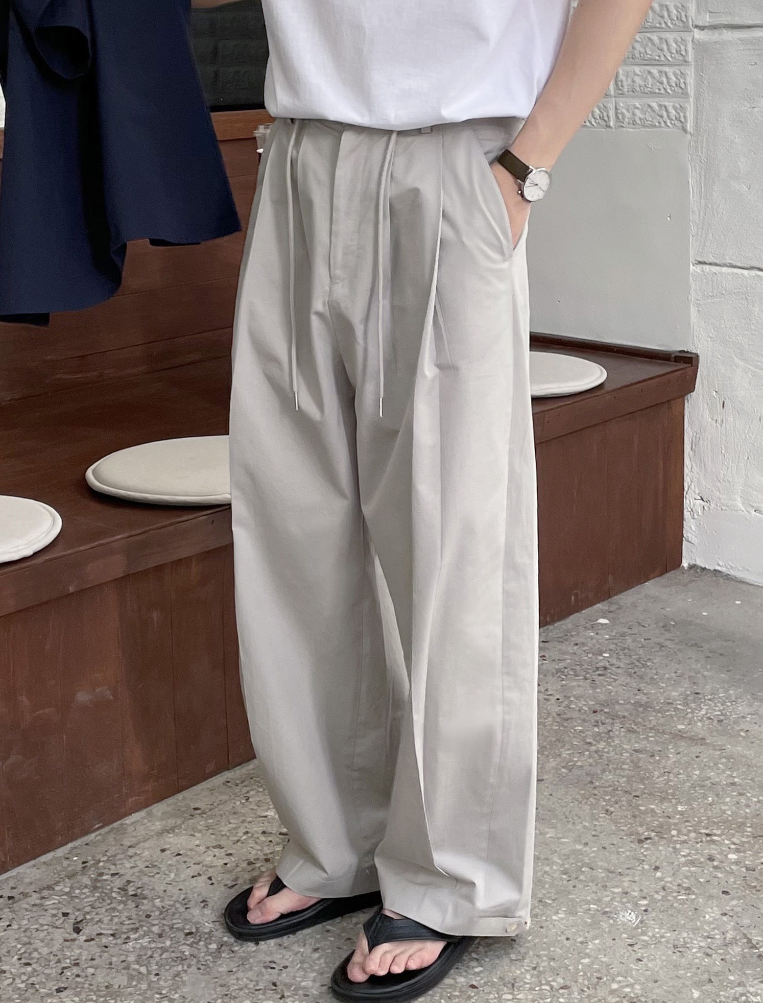 Straight Unique Pin-Tuck Wide String Pants