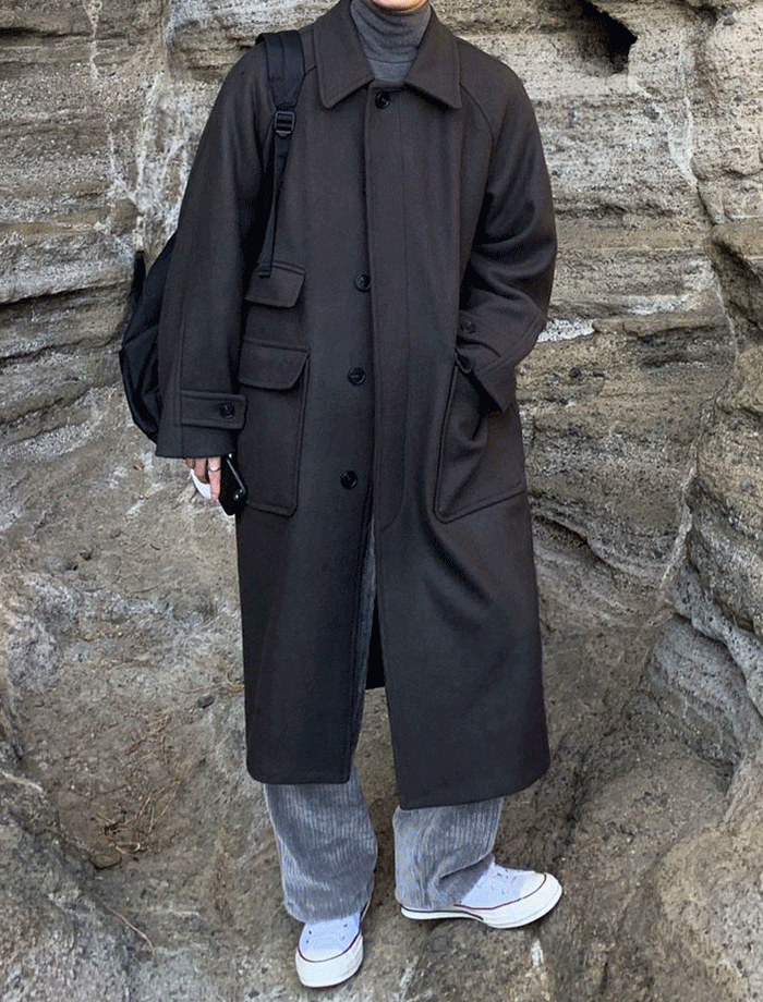 Oversized Wool Single Long Balmacan Coat