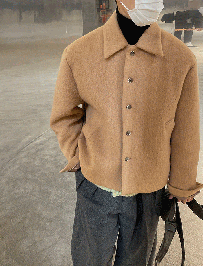 Oversized Hairy Wool Single Short Coat