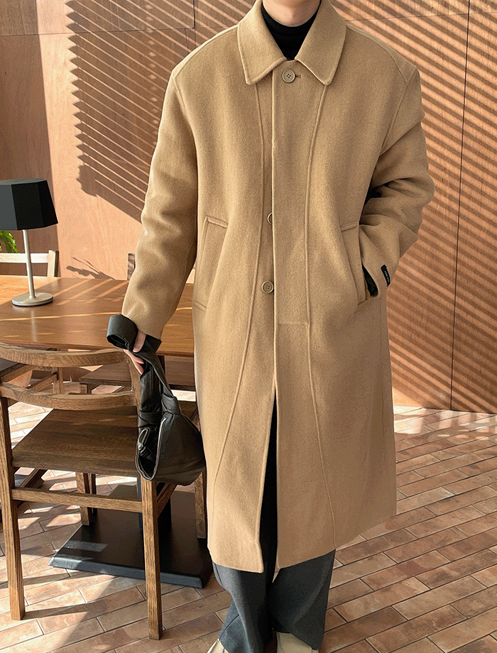 Handmade Detach Curved Wool Long Coat