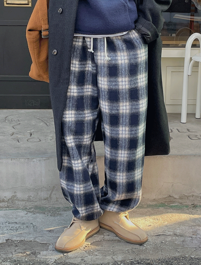 Wide Two-Way Wool Check Pants