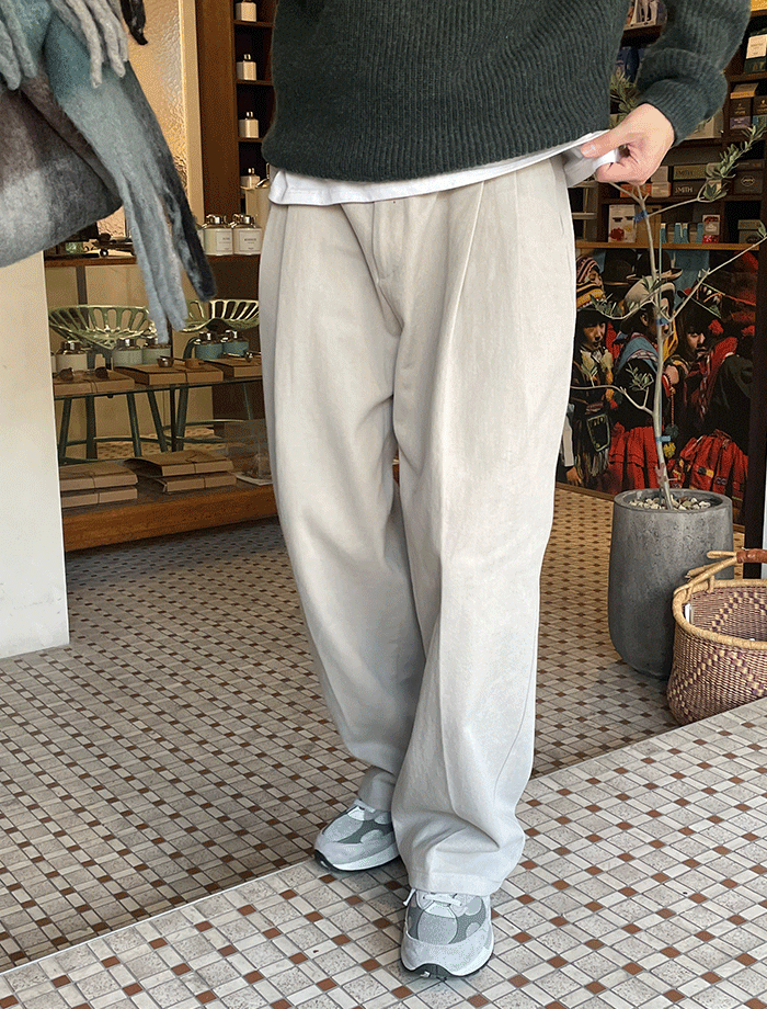 Wide Middle Deep Two-Tuck Cotton Pants