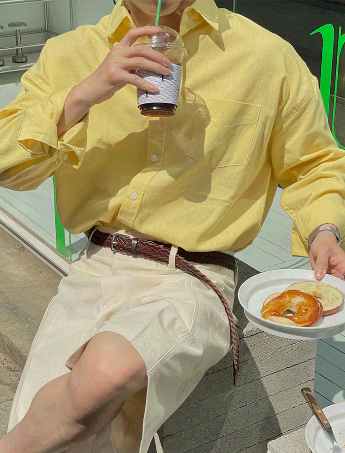 Oversized Summer Linen One-Pocket Shirts