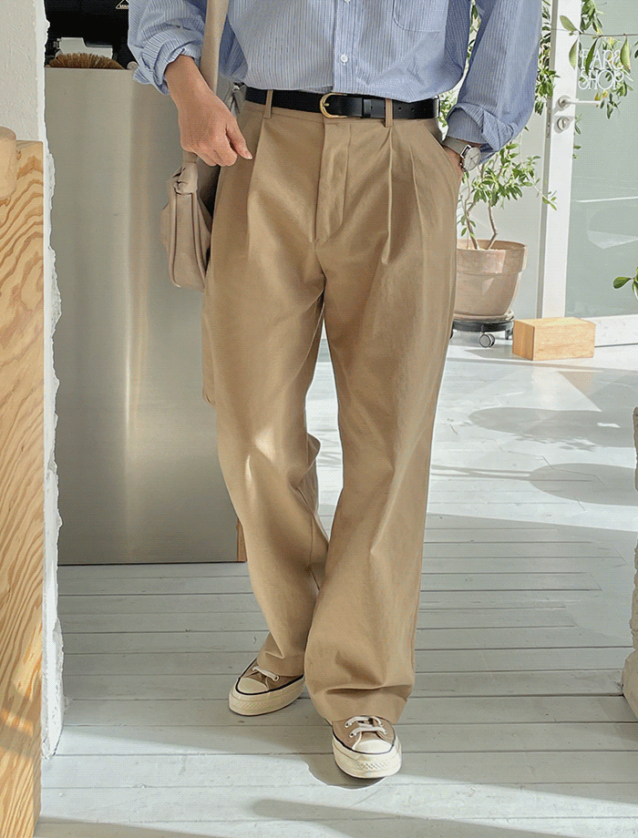 Wide Two-Tuck Regular Cotton Pants