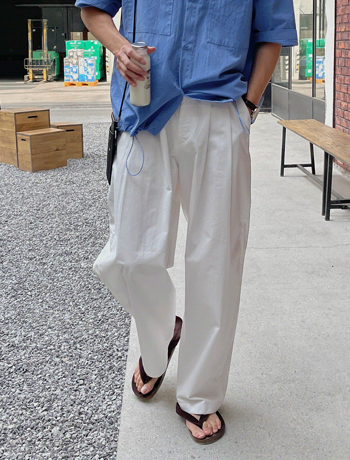 Wide Deep Two-Tuck Cotton Pants