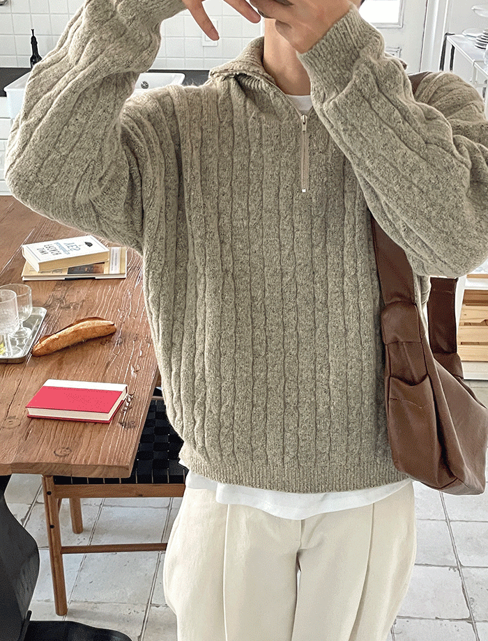 Soft Wool Twist Half Zip-Up Knit