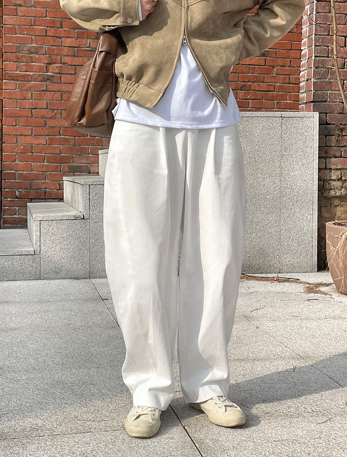 Wide Semi-Balloon Washed Cotton Pants