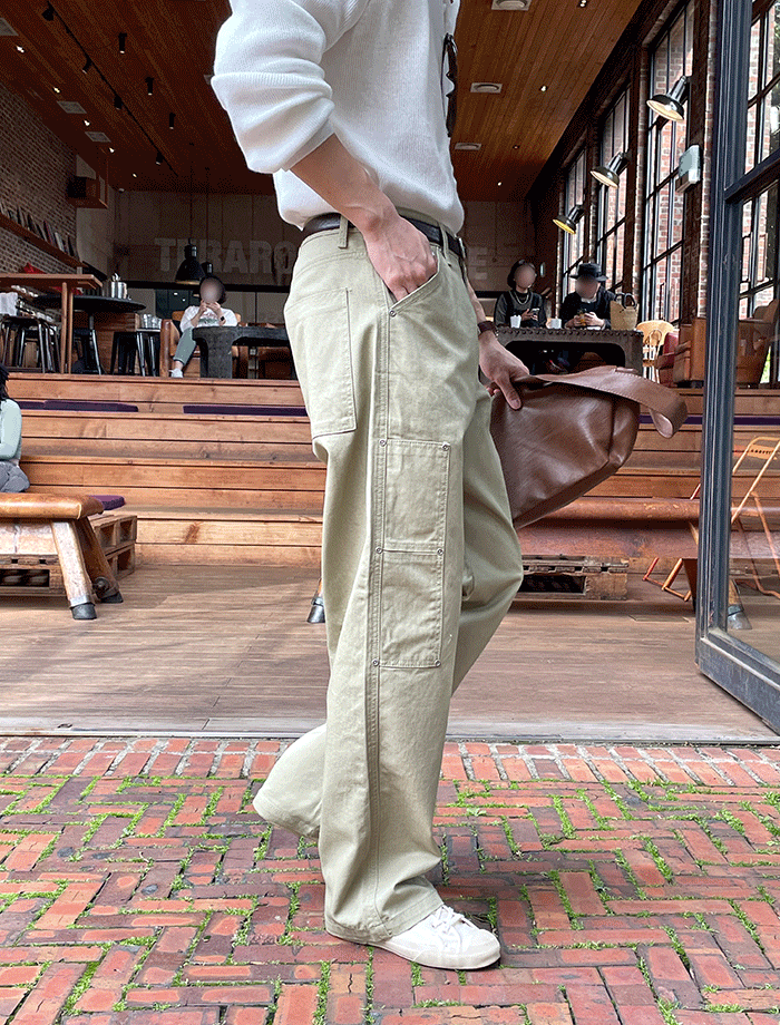 Wide Double Pocket Cotton Pants