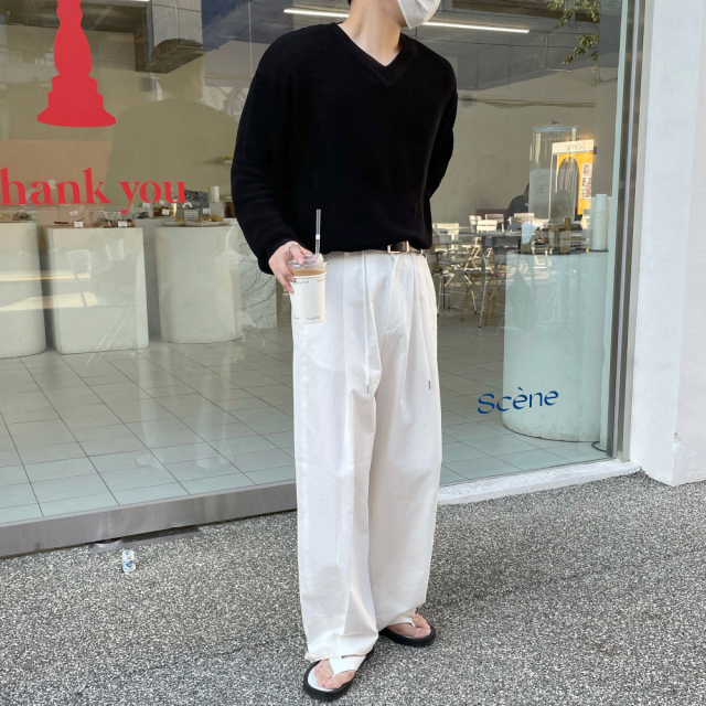 Straight Unique Pin-Tuck Wide String Pants - 온센트